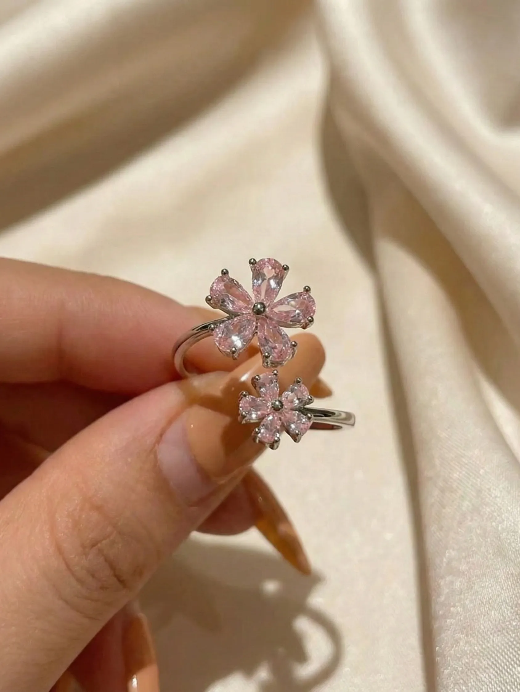 Pink Blossom Adjustable Ring - Image 2