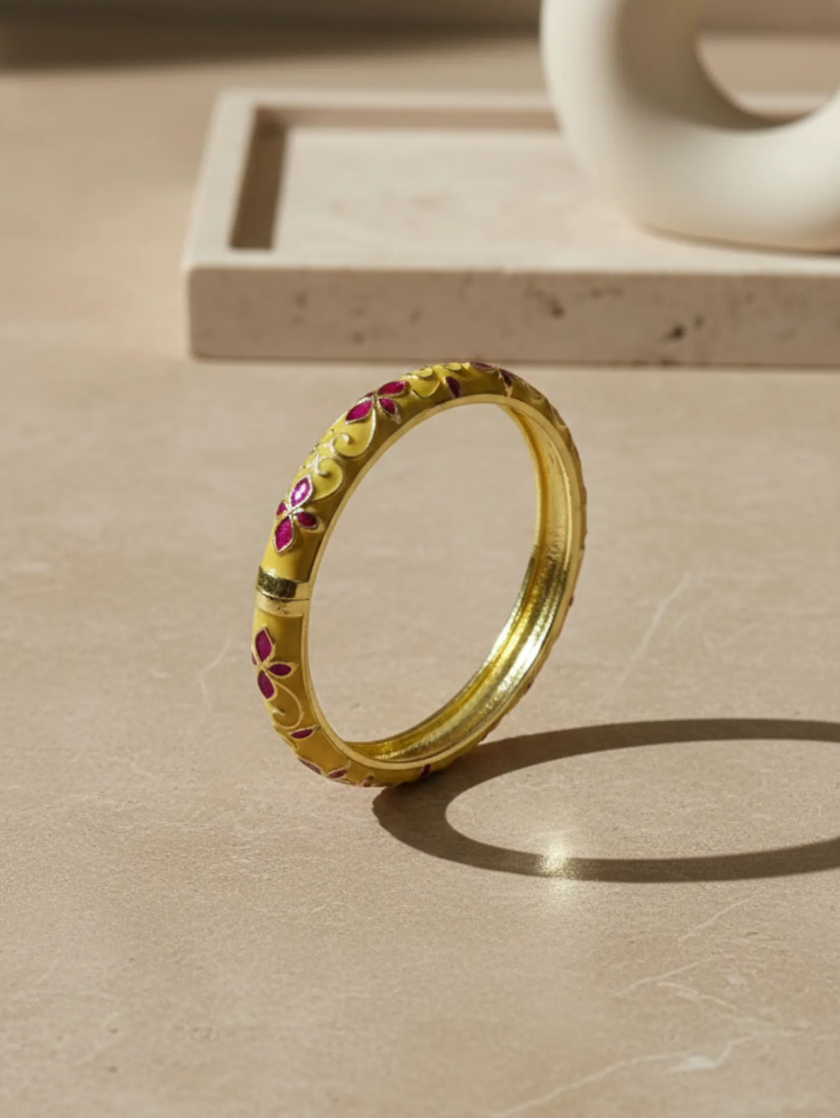 Rosette scroll floral enamel bangle in gold tone – elegant fashion jewellery by Elanàm
